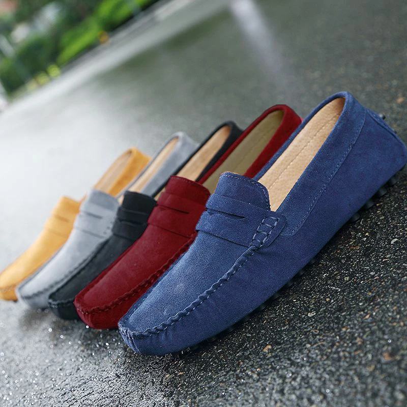 Image of Handcrafted Men's Suede Loafers – Genuine Leather Moccasins Slip-Ons for Casual Wear and Driving