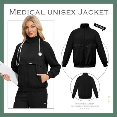 Image de Uniformes Médicaux Unisexe - Blouson à Fermeture Éclair pour Infirmiers et Médecins