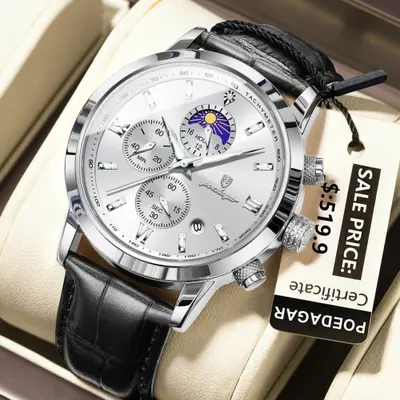 Image de Montre Homme Luxe Étanche avec Chronographe et Bracelet Cuir