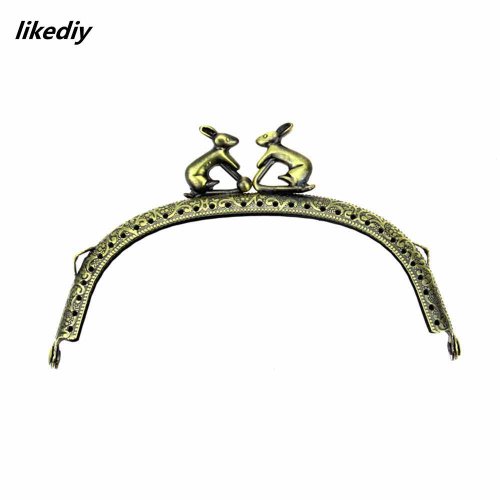 Zdjęcie 1-częściowy 12,5 CM Łuk wytłoczony Antyczny brąz Głowa królika Metalowa torebka Rama Pocałunek Zapięcie DIY Torba Akcesorium