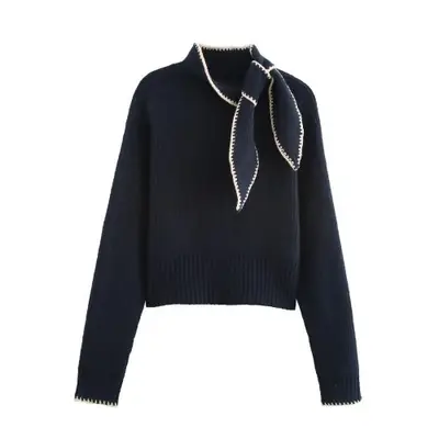 Image de Pull Hiver 2025 Col Montant avec Nœud Décoratif