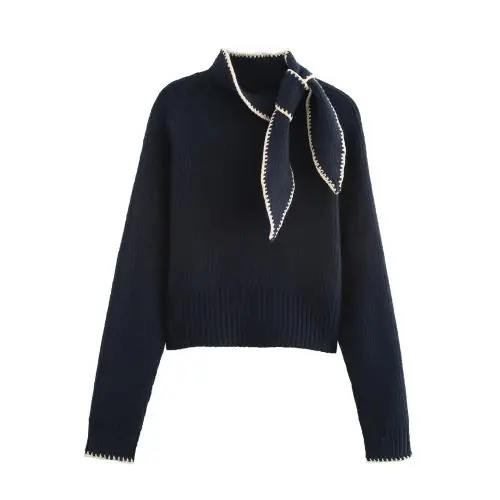 Image de Pull Hiver 2025 Col Montant avec Nœud Décoratif