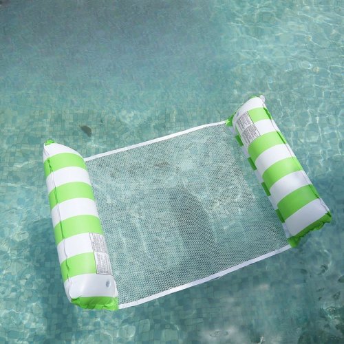 Immagine di Amaca da Nuoto Gonfiabile Pieghevole con Strisce Colorate – Letto Galleggiante per Piscina, Spiaggia e Acqua Estiva per Bambini e Adulti