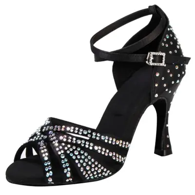 Image de Chaussures de Danse Latine Femme - Talons 7.5cm en Satin & Diamants