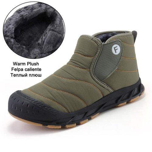 Image of Warm Winter Men's Snow Boots with Thick Fur Lining - Waterproof Ankle Boots for Outdoor Use, Unisex Design in Sizes 36-47