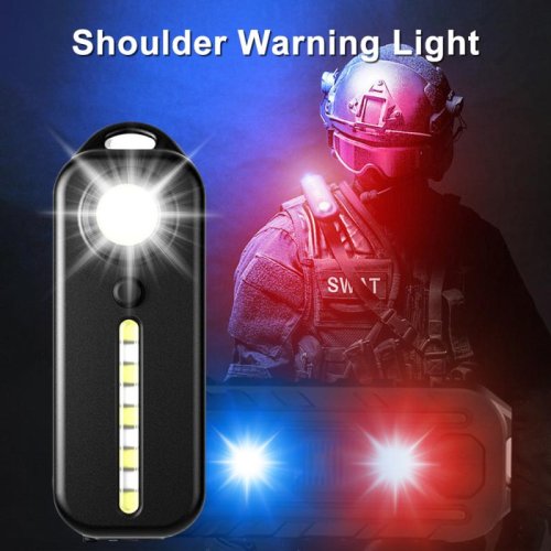 Image of USB Rechargeable LED Red Blue Flashing Safety Light with Clip – Emergency Police-Style Warning Torch for Bike, Shoulder, or Outdoor Use