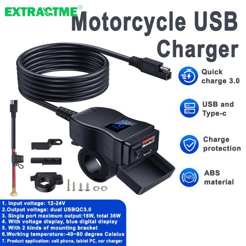 Imagen de Extractme-cargador de motocicleta Dual USB QC3.0, adaptador de corriente de cargador rápido con interruptor, voltímetro Digital resistente al agua