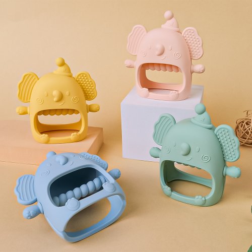 Image de Gant de Dentition Éléphant en Silicone - Jouet Bébé Doux & Sécuritaire