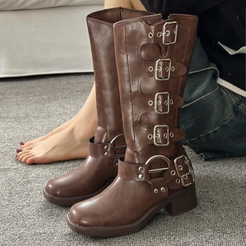Imagen de Botas Punk hasta la Rodilla para Mujer - Estilo Moto con Hebilla Metálica