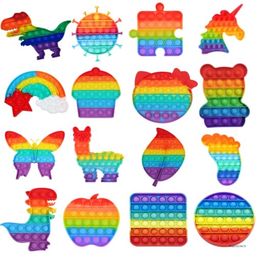 Image of Colorful Rainbow Dinosaur Fidget Toy for Kids – Soft Squishy Stress Relief Plaything with Push-Button Sensory Features for Autism and Anxiety Support
