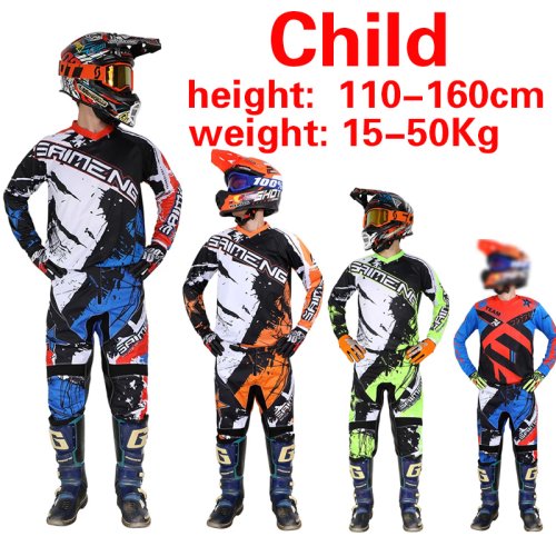 Immagine di Set Completo da Motocross Enduro per Bambini - Tuta da Moto MX con Pantaloni in Jersey, Kit da Corsa MTB per Giovani Fuoristrada, Taglie 20-28