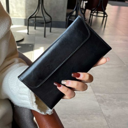 Immagine di Portafoglio lungo ultrasottile in pelle di grande capacità, borsa multifunzionale elegante e semplice, portafoglio da donna