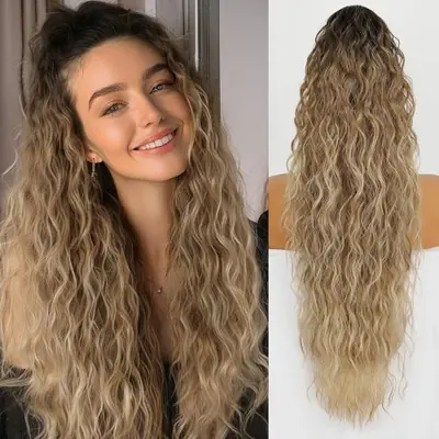 Extensions de cheveux ondulées clip-in noir marron 18-30 cm