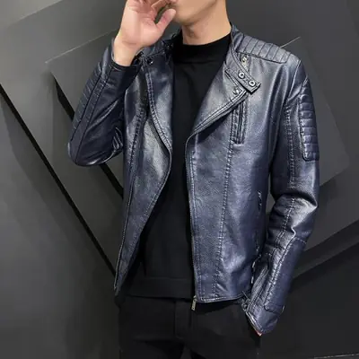Image de Blazer en Cuir PU Vintage Homme - Coupe Ajustée & Style Streetwear
