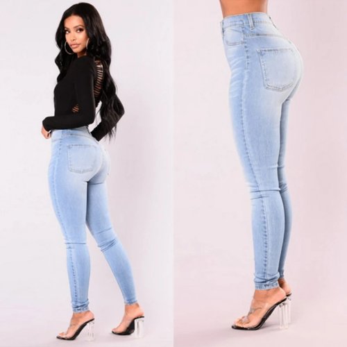 Bild von Sexy Damen Jeans mit Hoher Taille – Stretchige Bleistiftjeans mit Push-Up Effekt und Schmalen Taschen für eine Figur betonende Silhouette