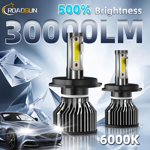 Zdjęcie 30000LM 200W H1 H7 H11 9005 9006 H4 9004 9007 H13 Reflektor LED Jasny 6500K Biały do samochodów Plug & Play Cichy wentylator, opakowanie 2 szt.