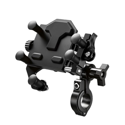 Image of Universal Alloy Motorcycle Phone Holder with 360-Degree Adjustable Rotation and Shock Absorption for Secure Navigation on Motorcycles and Bikes