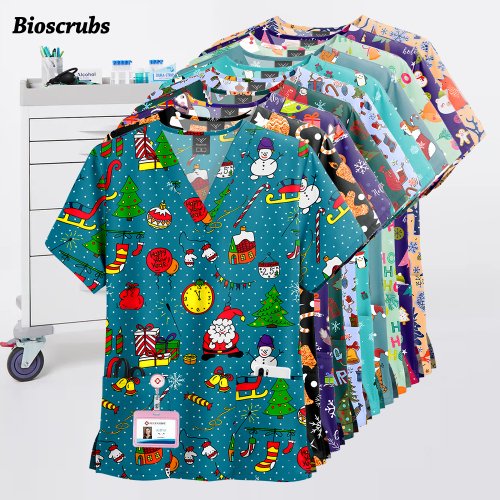 Afbeelding van Kerst Scrubs Top - Unisex Medische Kleding met Zakken