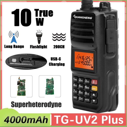 Immagine di Walkie Talkie Quansheng UV2 Plus con Torcia 10km e Caricatore USB-C