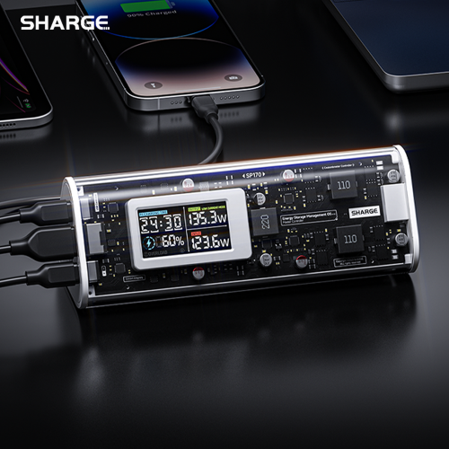 Imagen de Banco de Energía Sharge de 24000 mAh con Salida de 170 W, Carga Rápida, Pantalla Inteligente IPS y Resistente al Agua IP66 para MacBook, Tablet y iPhone 15 Pro