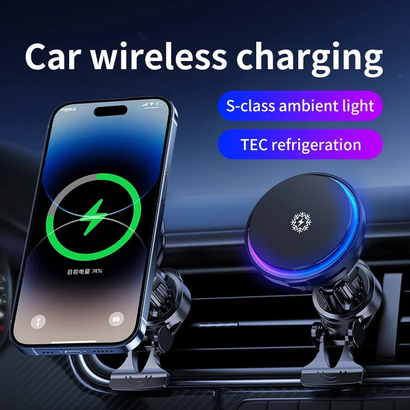 Afbeelding van 30W Ijskoeling Magnetische Draadloze Autolader Snel Oplaadstation Voor Iphone15 14 13 12 Pro Max Macsafe Auto Telefoonhouder Stand