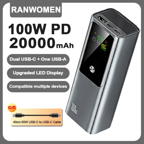 Imagen de Ranwomen 20000mAh banco de energía de alta capacidad pantalla Digital LED cargador portátil batería ...