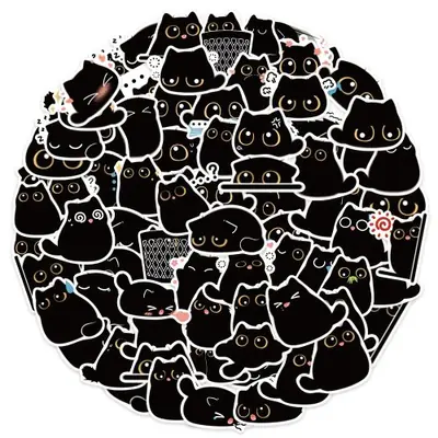 Image de Stickers Chat Noir Kawaii - Décoration Vintage