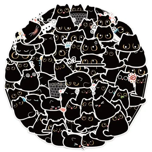 Image de Stickers Chat Noir Kawaii - Décoration Vintage