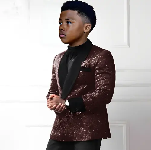 Image de Costume à Paillettes pour Garçons - Tenue de Mariage Élégante