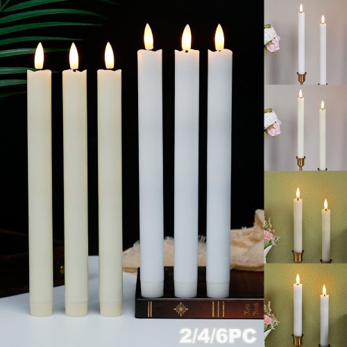 Bild von LED-Flammenlose Spitzkerzen mit 3D-Docht-Effekt – Batteriebetriebene Weihnachtskerzen für Fenster und Dekoration, 2er-Pack