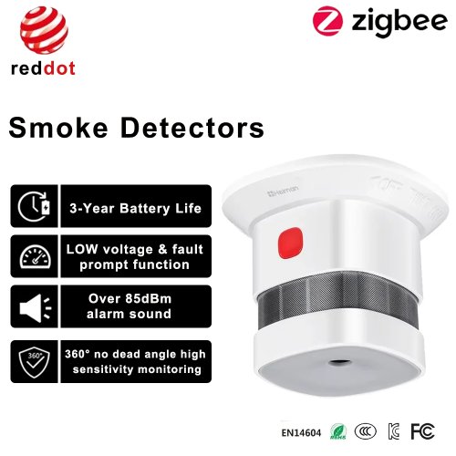 Afbeelding van Heiman Zigbee Rookmelder voor Smart Home - 2,4 GHz met Hoge Gevoeligheid en Veiligheidspreventie