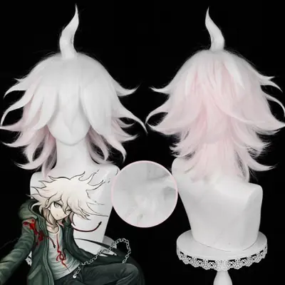 Image de Perruque Cosplay Nagito Komaeda - Rose Blanc Dégradé 37cm
