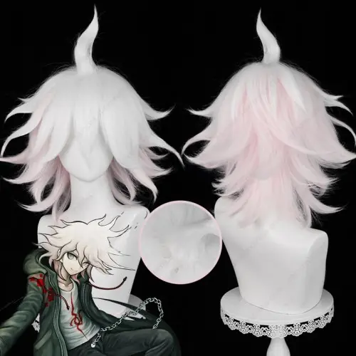 Image de Perruque Cosplay Nagito Komaeda - Rose Blanc Dégradé 37cm