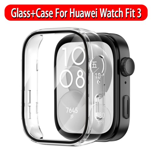 Imagen de Funda de Vidrio Templado para Huawei Watch Fit 3 y 4 con Protector de Pantalla Integral y Parachoques Duro de PC