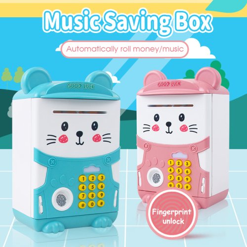 Imagen de Caja de Ahorro Electrónica con Huella Digital y Contraseña para Niños - Banco de Juguete con Diseño de Dibujos Animados y Función ATM