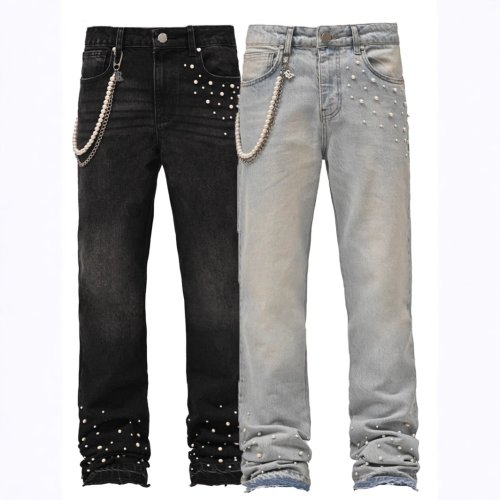 Imagen de Pantalones Vaqueros Elásticos para Hombre con Estilo Americano y Europeo, Diseño Plisado y Moderno, Moda High Street para Hombres