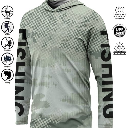Afbeelding van Visshirt capuchon outdoor uv-bescherming groot formaat man camouflage afdrukken vochtig wicking jersey viskleding tops