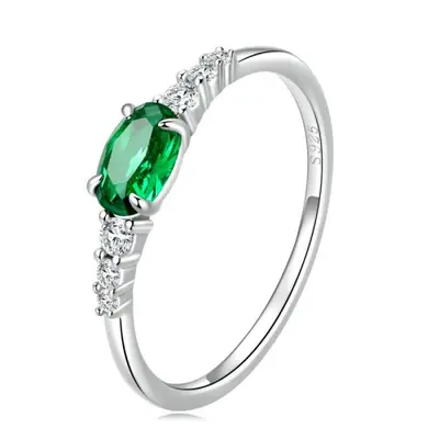 Image de Bague Ovale en Argent 925 - Zircons Vert Rose