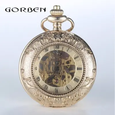 Image de Montre de Poche Steampunk Or Luxe - Gravure Double Côté