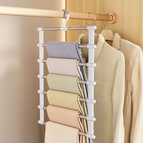 Afbeelding van Multifunctioneel Opvouwbaar Broekrek met Roestvrijstalen Clips – Hangende Wolkenladder voor Ruimtebesparende Kledingopslag in de Kast