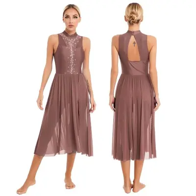Image de Robe de Danse Longue Élégante - Justaucorps Superposé Dos Découpé