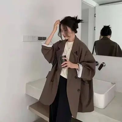 Blazer Femme Élégant Coupe Large - Style Coréen Automne-Printemps