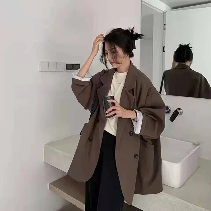 Image of Elegant Korean-Style Women's Loose Blazer Coat – Spring & Autumn Fashionable Office Workwear for a Graceful Look