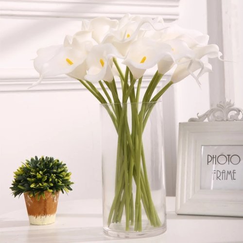 Image of Elegant White Real Touch Calla Lily Artificial Flowers – 10-Piece Set for Wedding Bouquets, Bridal Showers, Party Decor, and Home Arrangements