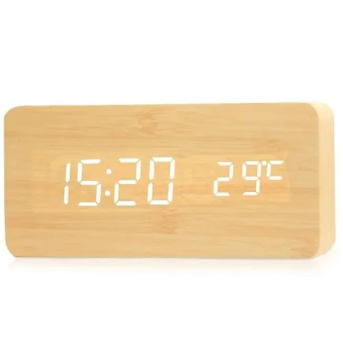Image de Réveil LED en Bois avec Température