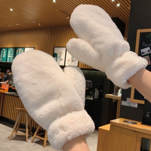 Afbeelding van Vrouwen Warme Pluche Handschoenen - Zachte, Effen en Pluizige Winter Wanten voor Optimaal Koudebescherming en Winddichte Comfort