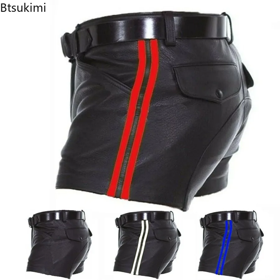 Imagen de Pantalones Cortos de Cuero PU para Hombre - Estilo Punk y Urbano, Moda Verano 2024, Ideal para Motocicleta y Ropa de Calle