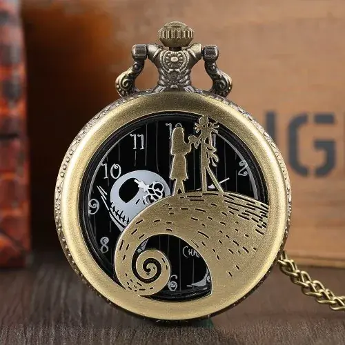 Image de Montre de Poche Rétro Crâne Punk avec Chaîne Collier