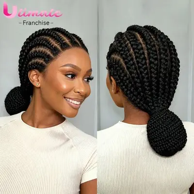 Image de Perruque Tressée Jumbo Cornrow - Chignon Arrière Pleine Dentelle