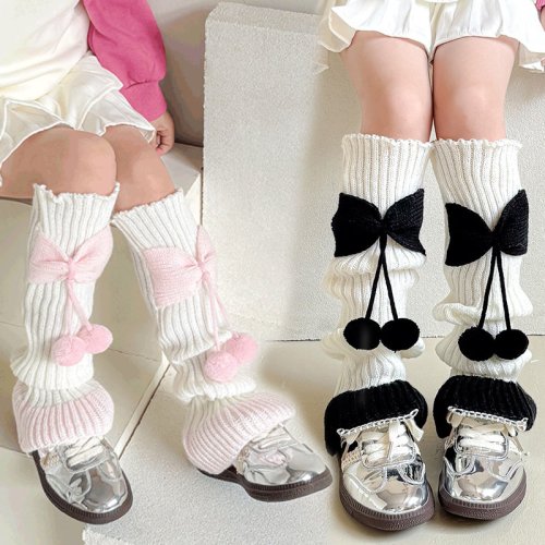 Image of Adorable Bowknot Leg Warmers for Girls – Soft Knitted Ballet Socks with Sweet Design, Warm Foot Cover for Lolita Fashion & Daily Wear